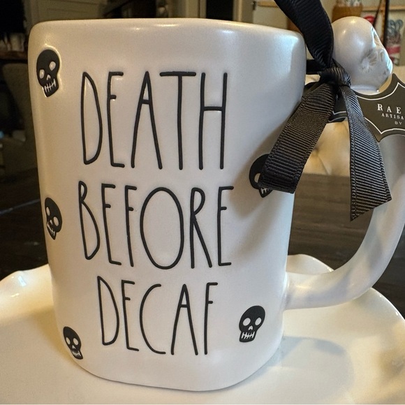 Rae Dunn White 'Death Before Decaf' Skull Mug - Picture 1 of 3